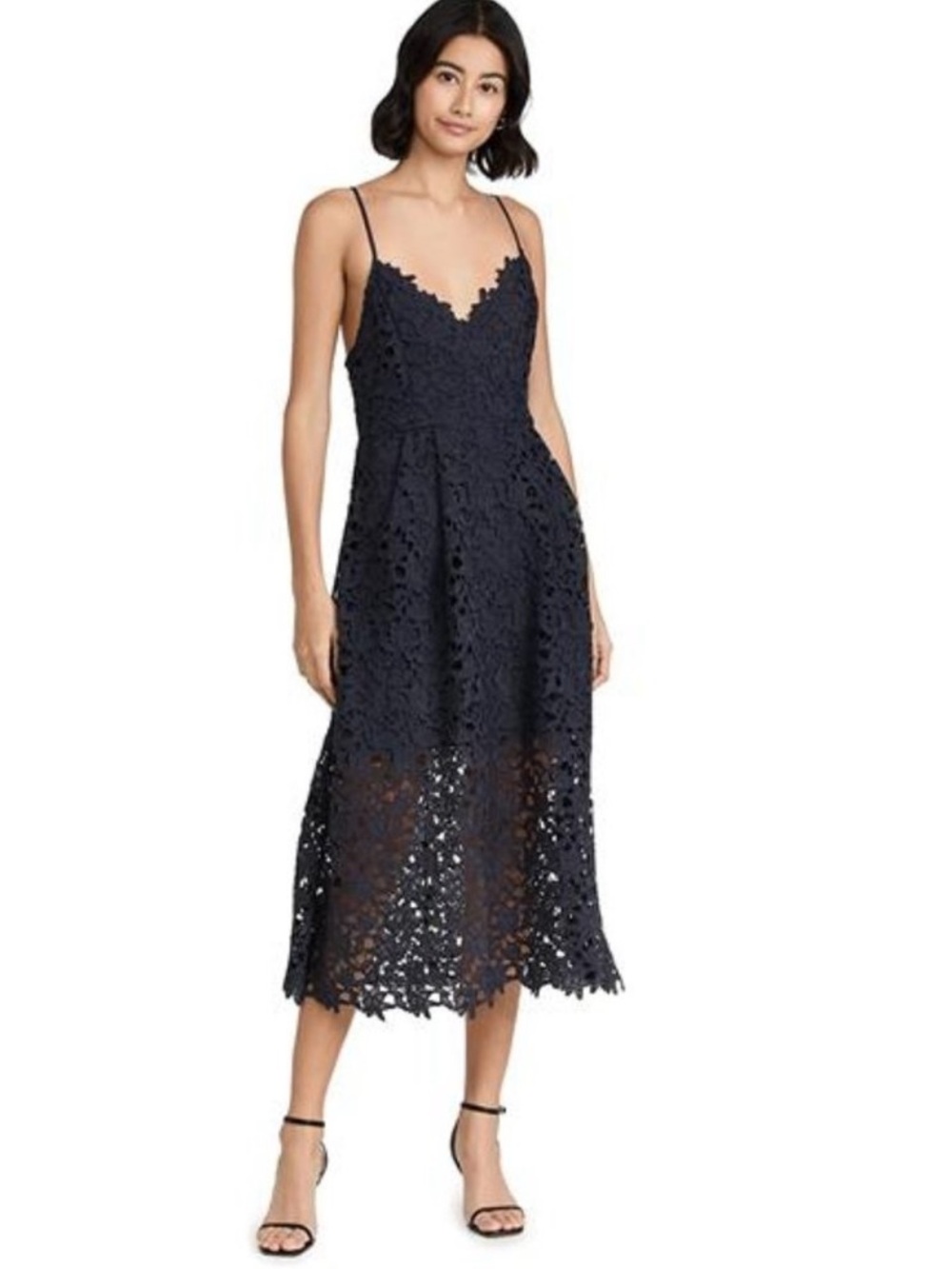 Astr the label black Floral Lace Midi Dress with Spaghetti Straps S